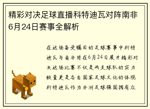精彩对决足球直播科特迪瓦对阵南非6月24日赛事全解析