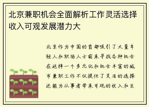 北京兼职机会全面解析工作灵活选择收入可观发展潜力大